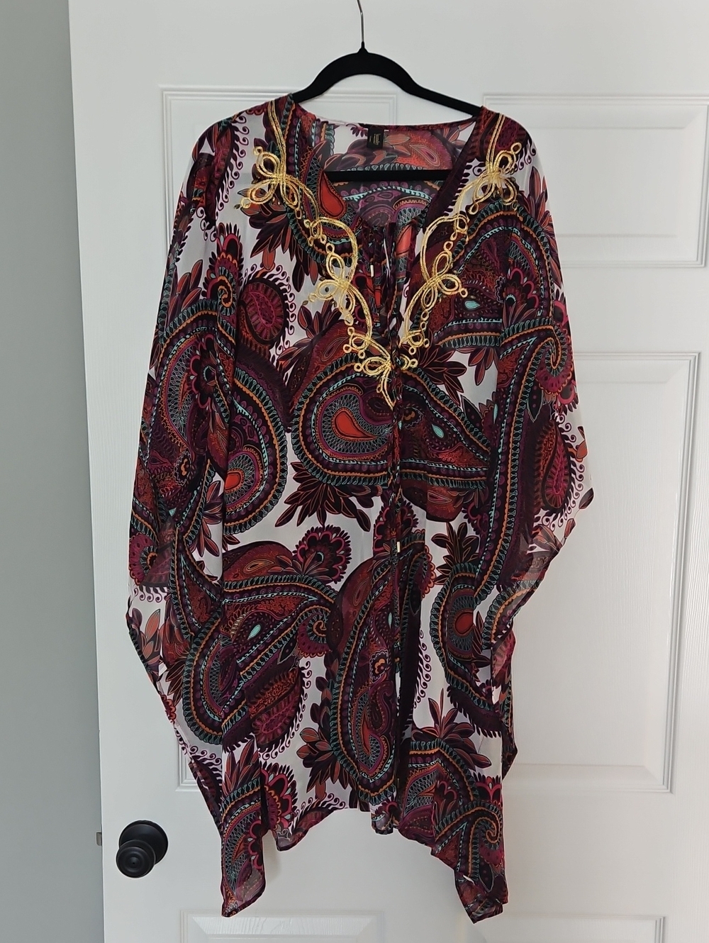 Laundry By Shelli Segal Multicolor Paisley Sheer Swimsuit Coverup with Gold Trim